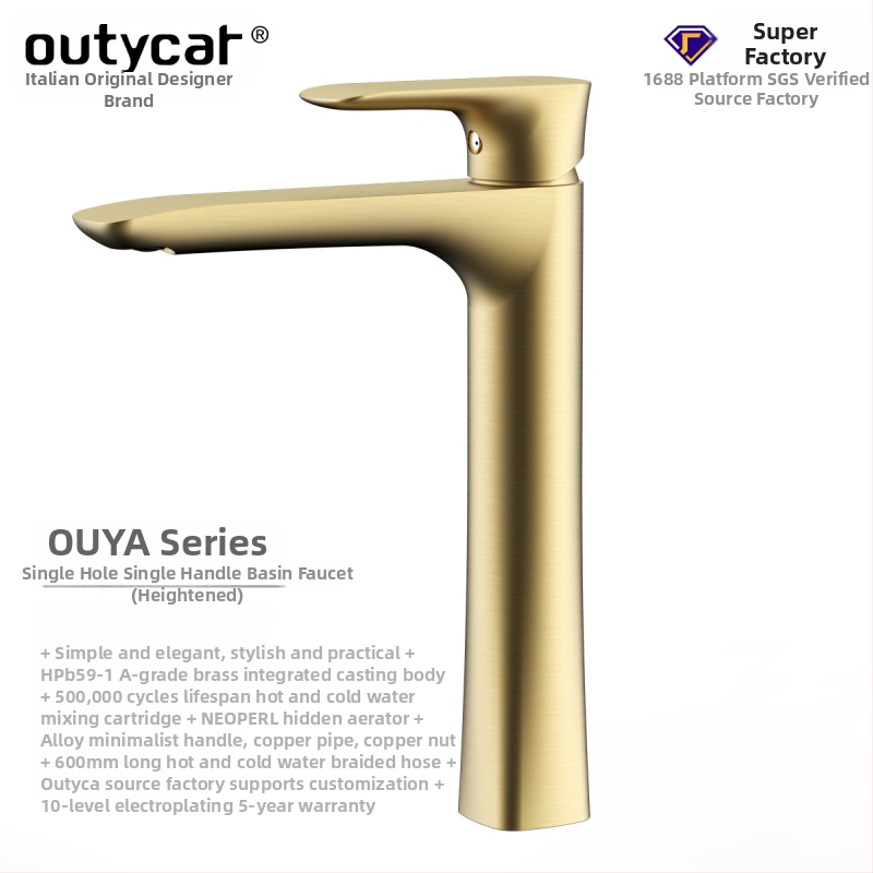 Moderný minimalistický meďový miešací kohútik pre umývadlo, zvislá inštalácia, keramický ventil, tlak 0.1–1.5 MPa