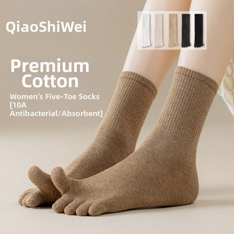 Ženské ponožky s piatimi prstami z bavlny, s oddelenými prstami, antibakteriálne, absorbujú pot a sú odolné voči zápachu, 70% bavlna, 25% polyester, 5% elastán
