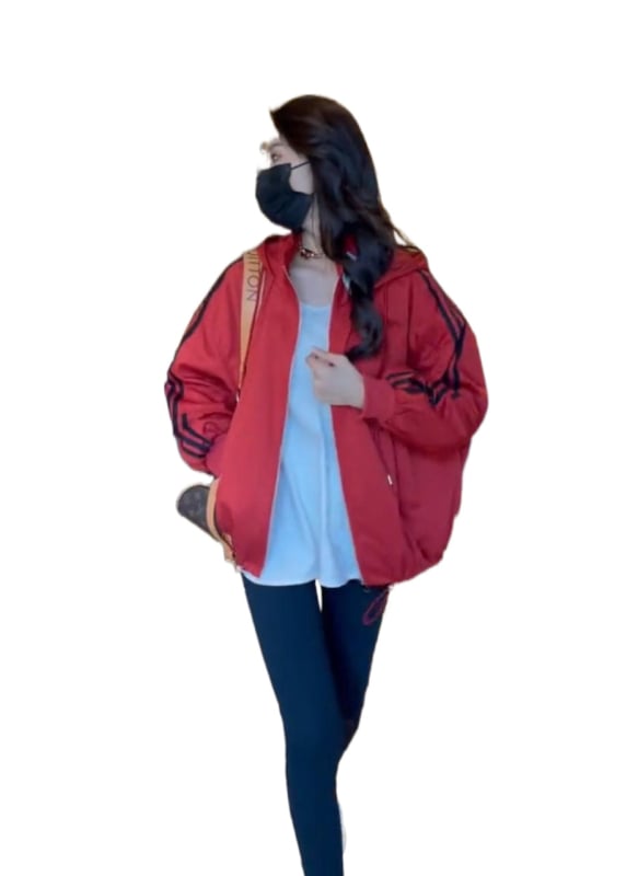 Γυναικείο μπουφάν σε στυλ μπεϊζμπολ, άνετη γραμμή, μακριά μανίκια, γιακά πόλο, φερμουάρ, ελαφρύ ύφασμα, καλοκαίρι 2023