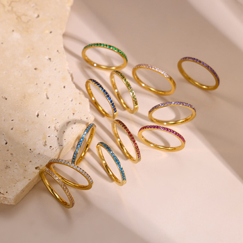 Rozsdamentes acél gyűrű, geometrikus dizájn, cirkón beépített, márka hebo