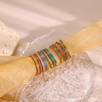 Rozsdamentes acél gyűrű, geometrikus dizájn, cirkón beépített, márka hebo