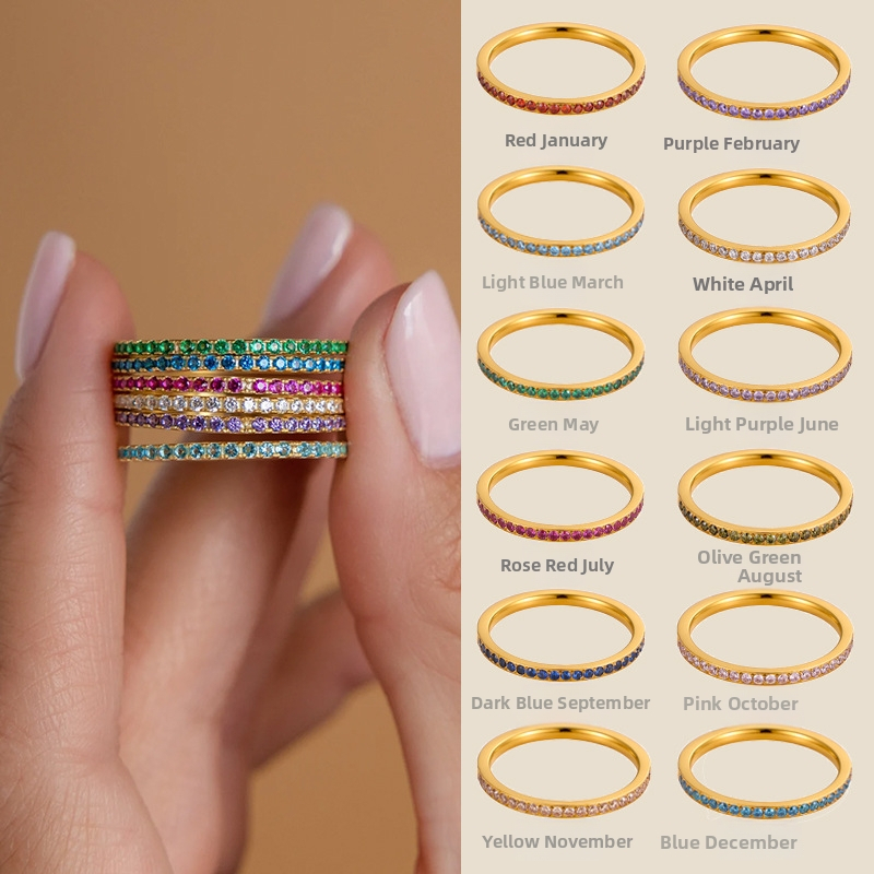 Rozsdamentes acél gyűrű, geometrikus dizájn, cirkón beépített, márka hebo