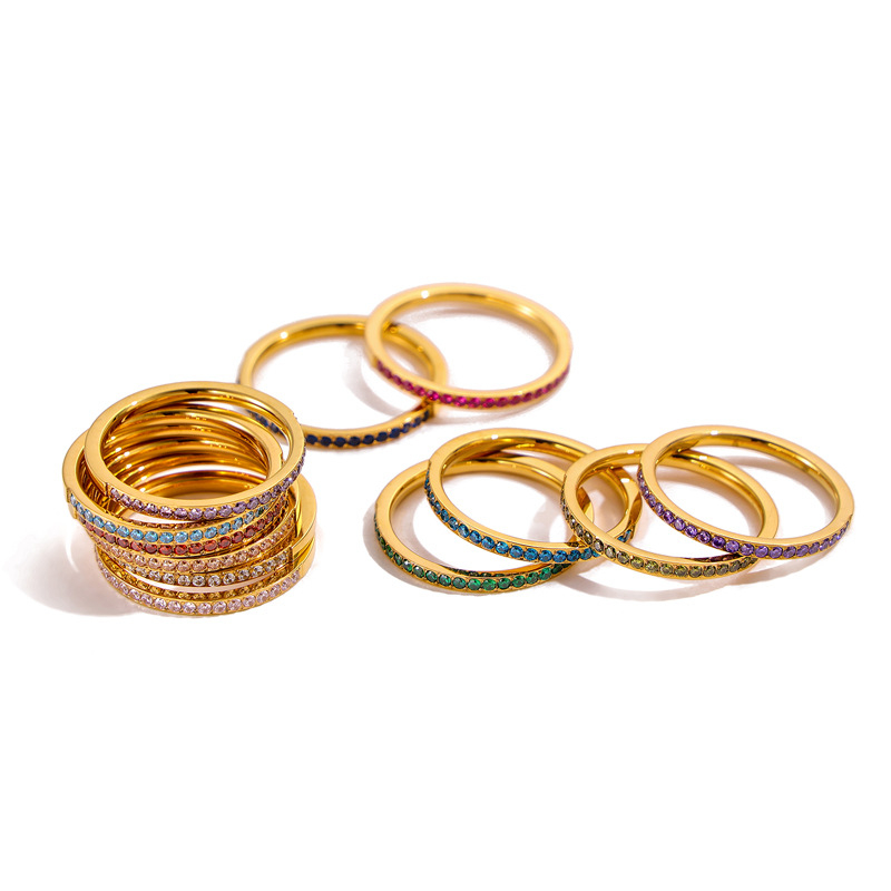 Rozsdamentes acél gyűrű, geometrikus dizájn, cirkón beépített, márka hebo