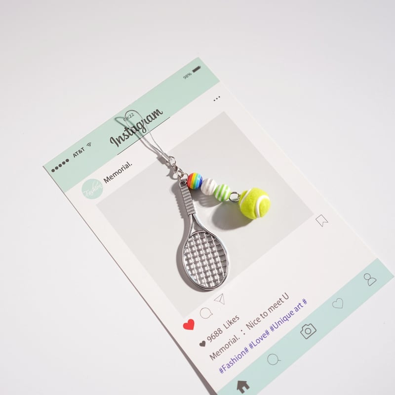 DIY badminton ključić – karikaturistički stil, cinkovo legura, privjesak u obliku reketa