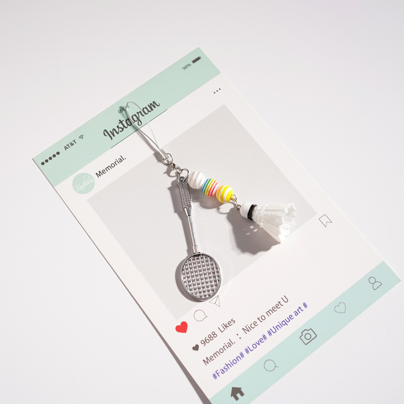 DIY badminton ključić – karikaturistički stil, cinkovo legura, privjesak u obliku reketa
