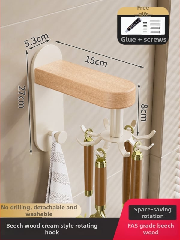 Kuhinjski regal iz drvenog drveta, krem stil – zidni, bez bušenja, odvojivi i perivi, višenamjenski spremnik za začine i nože