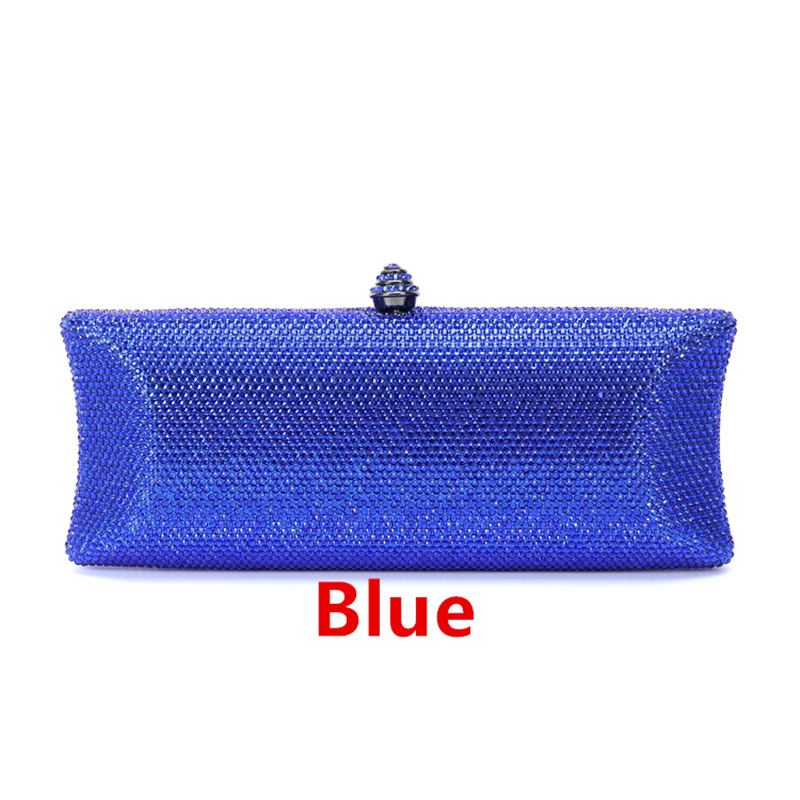 Női estélyi táska köves díszítéssel esküvőre - vízszintes négyszögletes forma, PU bélés, telefontartó zseb, záras lezárás, shell bag stílus