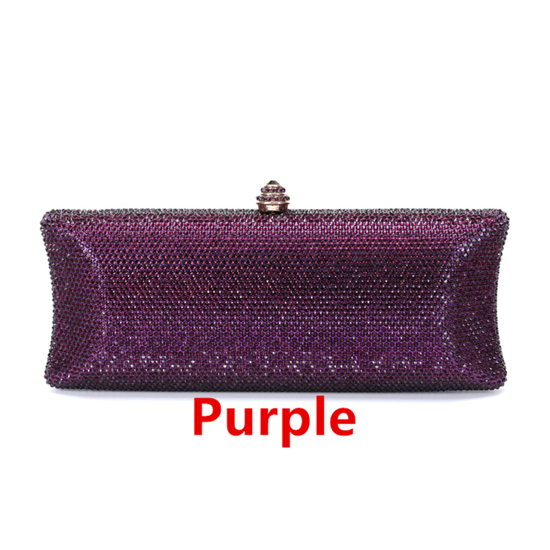 Női estélyi táska köves díszítéssel esküvőre - vízszintes négyszögletes forma, PU bélés, telefontartó zseb, záras lezárás, shell bag stílus