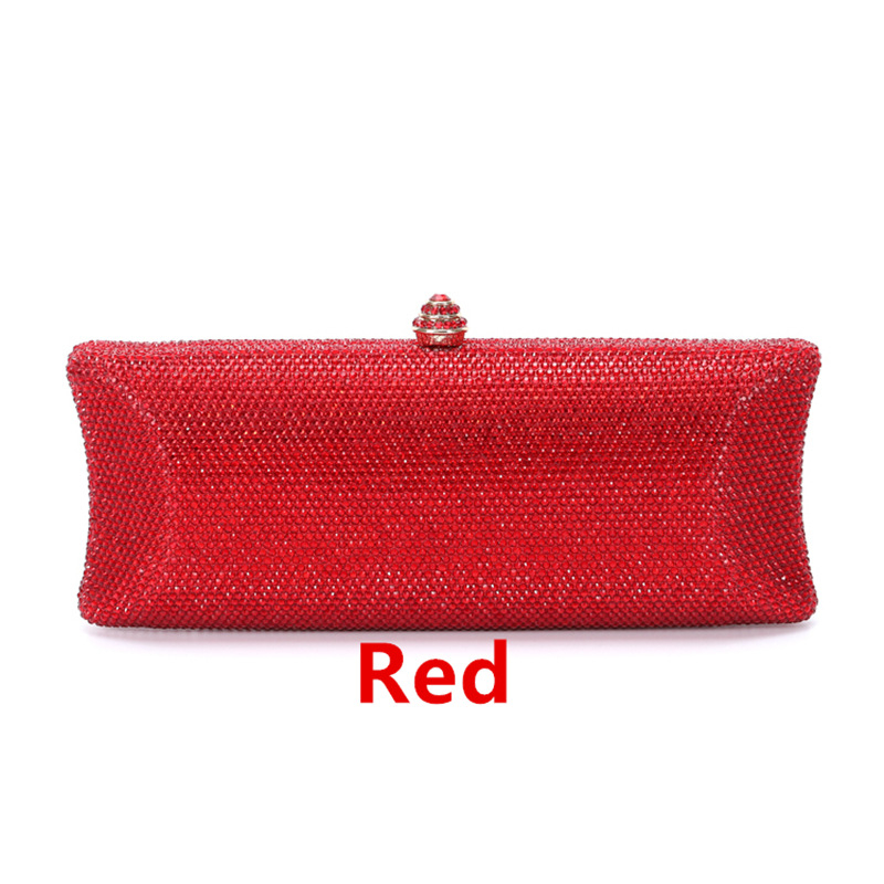 Női estélyi táska köves díszítéssel esküvőre - vízszintes négyszögletes forma, PU bélés, telefontartó zseb, záras lezárás, shell bag stílus