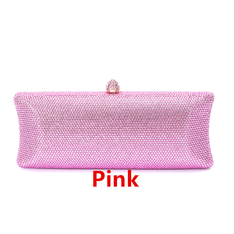 Női estélyi táska köves díszítéssel esküvőre - vízszintes négyszögletes forma, PU bélés, telefontartó zseb, záras lezárás, shell bag stílus