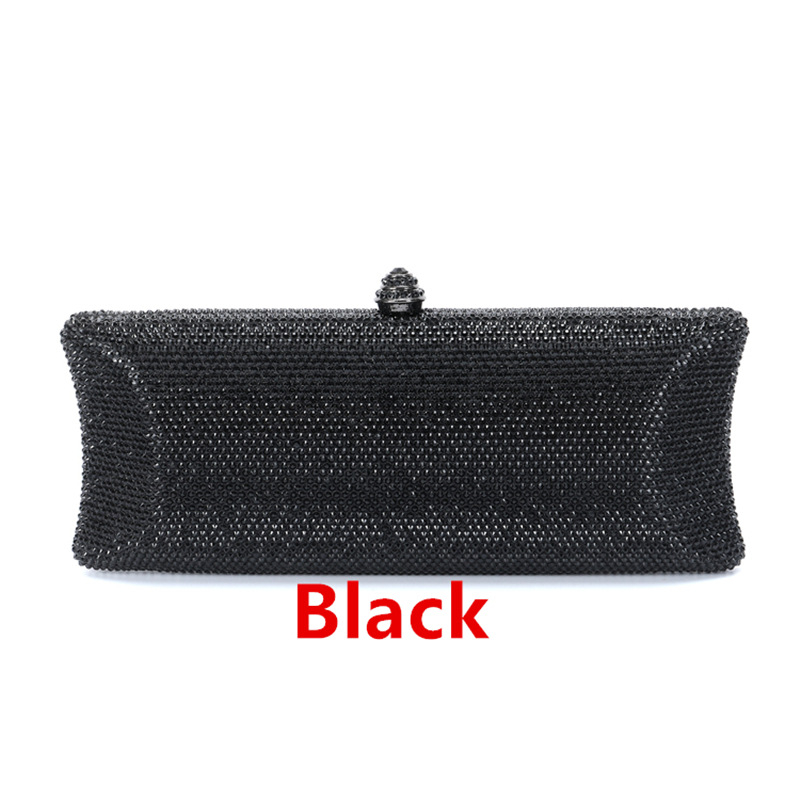 Női estélyi táska köves díszítéssel esküvőre - vízszintes négyszögletes forma, PU bélés, telefontartó zseb, záras lezárás, shell bag stílus