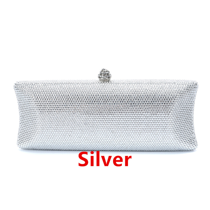 Női estélyi táska köves díszítéssel esküvőre - vízszintes négyszögletes forma, PU bélés, telefontartó zseb, záras lezárás, shell bag stílus