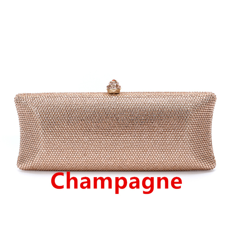 Női estélyi táska köves díszítéssel esküvőre - vízszintes négyszögletes forma, PU bélés, telefontartó zseb, záras lezárás, shell bag stílus