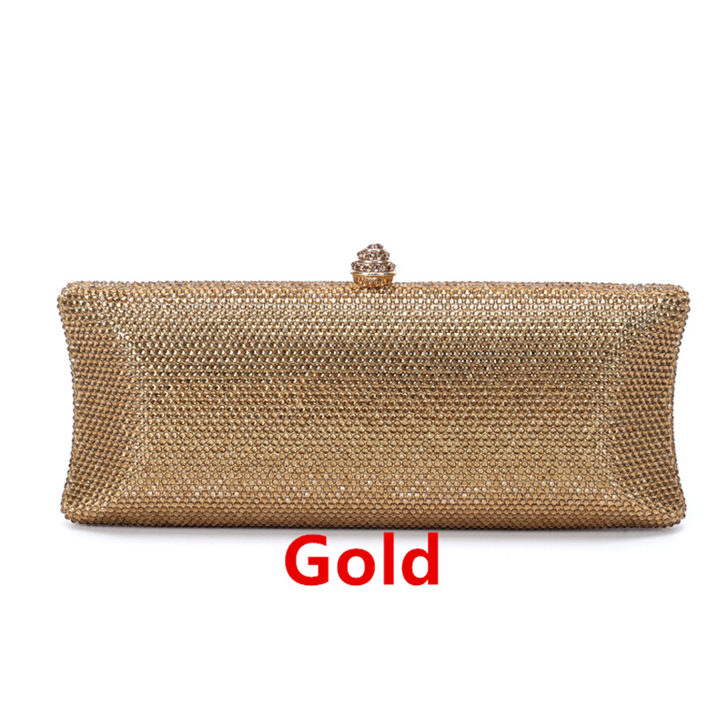 Női estélyi táska köves díszítéssel esküvőre - vízszintes négyszögletes forma, PU bélés, telefontartó zseb, záras lezárás, shell bag stílus