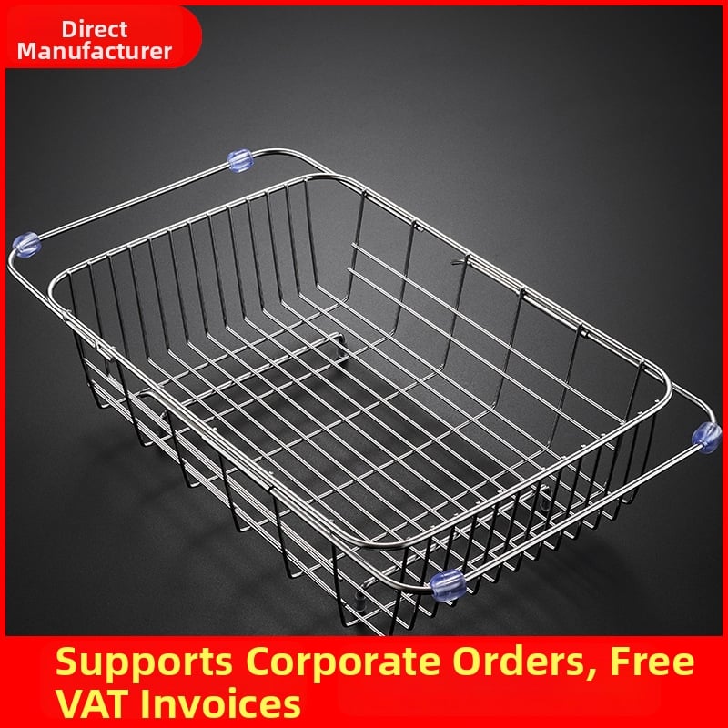 Τελεσκοπικός κάδος από ανοξείδωτο χάλυβα 201 με λαβή — αναδιπλούμενο ράφι κουζίνας για πλύσιμο λαχανικών, μοντέρνος μινιμαλιστικός σχεδιασμός