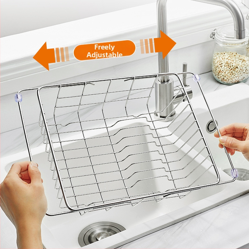 Telescopický odkvapkávací kôš z nehrdzavejúcej ocele s držiakom — kuchynský rozťahovací stojan na umývanie zeleniny, moderný minimalistický dizajn
