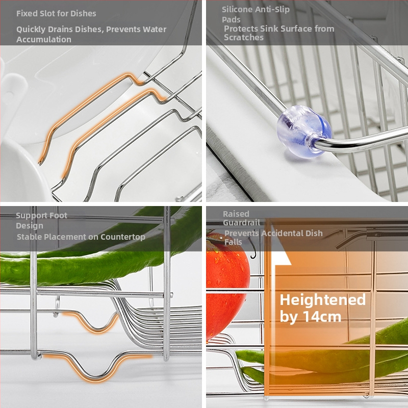 Telescopický odkvapkávací kôš z nehrdzavejúcej ocele s držiakom — kuchynský rozťahovací stojan na umývanie zeleniny, moderný minimalistický dizajn