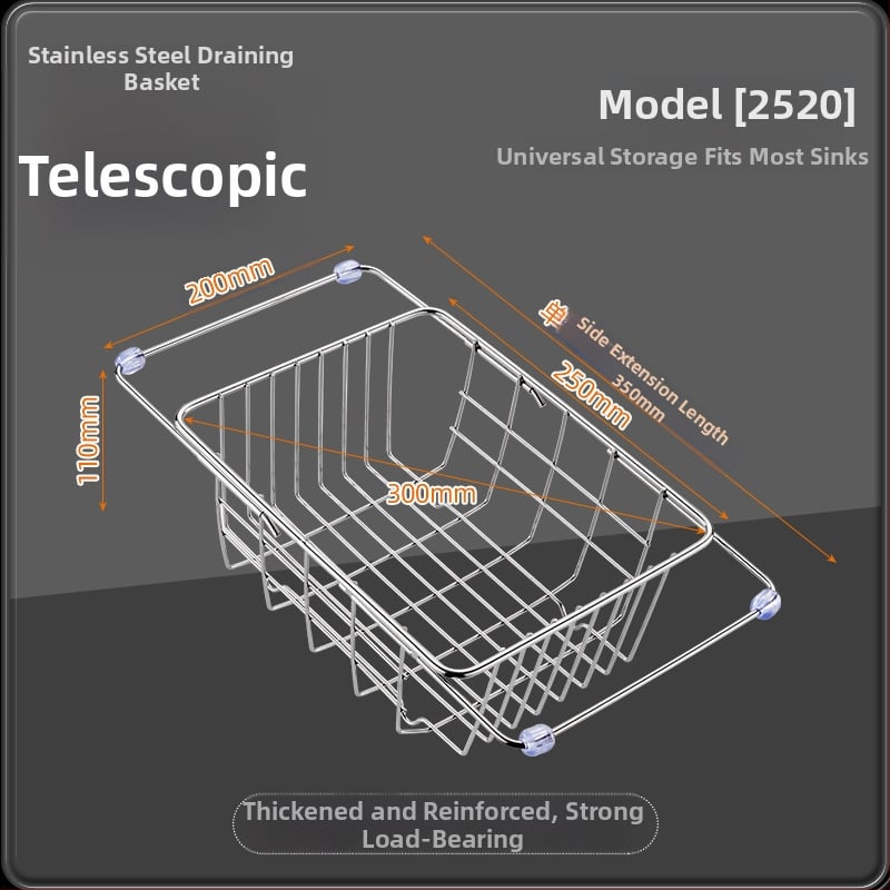Τελεσκοπικός κάδος από ανοξείδωτο χάλυβα 201 με λαβή — αναδιπλούμενο ράφι κουζίνας για πλύσιμο λαχανικών, μοντέρνος μινιμαλιστικός σχεδιασμός
