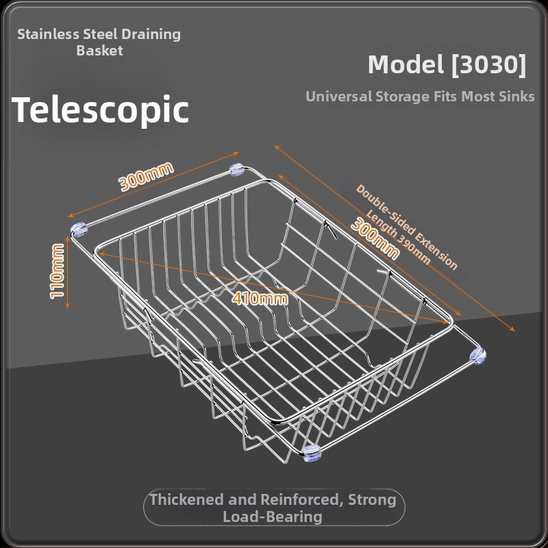 Τελεσκοπικός κάδος από ανοξείδωτο χάλυβα 201 με λαβή — αναδιπλούμενο ράφι κουζίνας για πλύσιμο λαχανικών, μοντέρνος μινιμαλιστικός σχεδιασμός