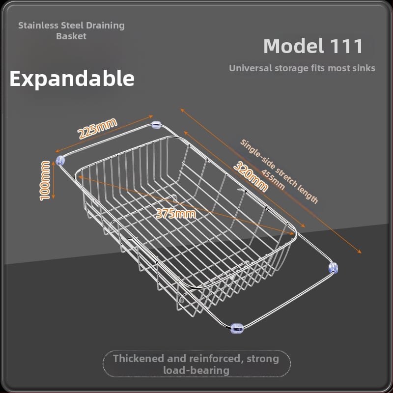 Τελεσκοπικός κάδος από ανοξείδωτο χάλυβα 201 με λαβή — αναδιπλούμενο ράφι κουζίνας για πλύσιμο λαχανικών, μοντέρνος μινιμαλιστικός σχεδιασμός