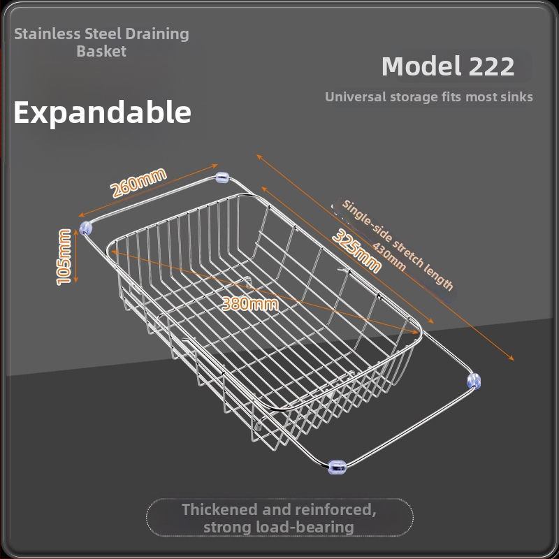 Τελεσκοπικός κάδος από ανοξείδωτο χάλυβα 201 με λαβή — αναδιπλούμενο ράφι κουζίνας για πλύσιμο λαχανικών, μοντέρνος μινιμαλιστικός σχεδιασμός