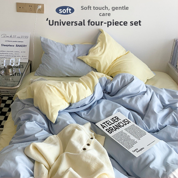Set de pat din flanelă cu husă de pilotă, patru piese – Stil IG, pentru cămin, bumbac lavabil