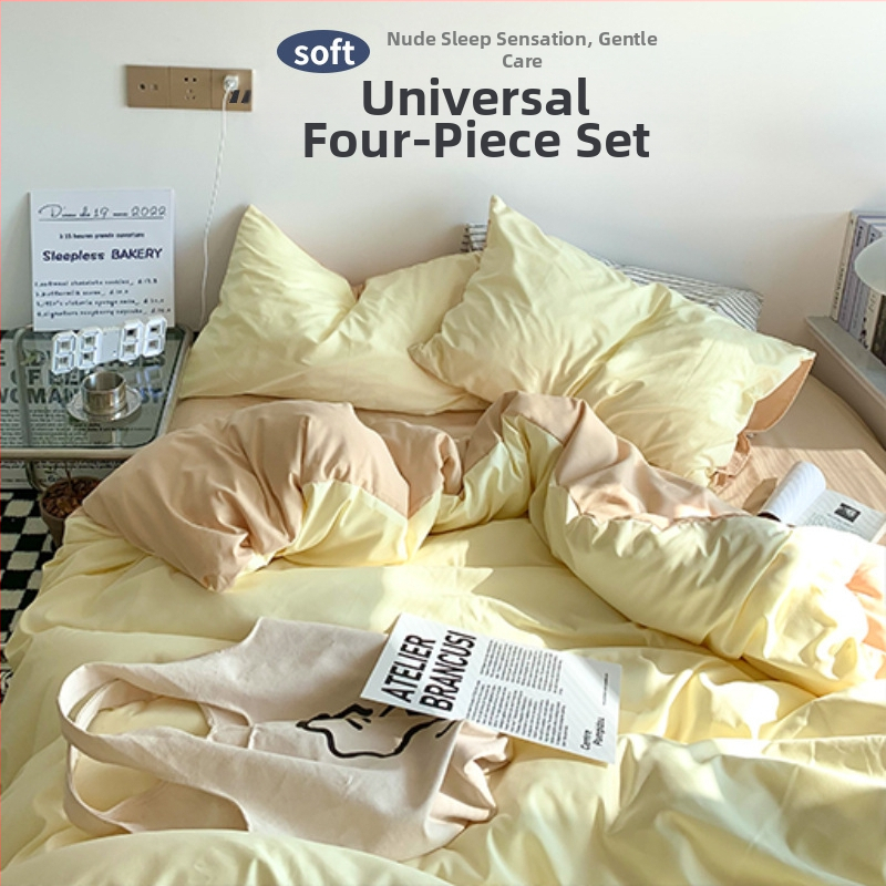 Set de pat din flanelă cu husă de pilotă, patru piese – Stil IG, pentru cămin, bumbac lavabil