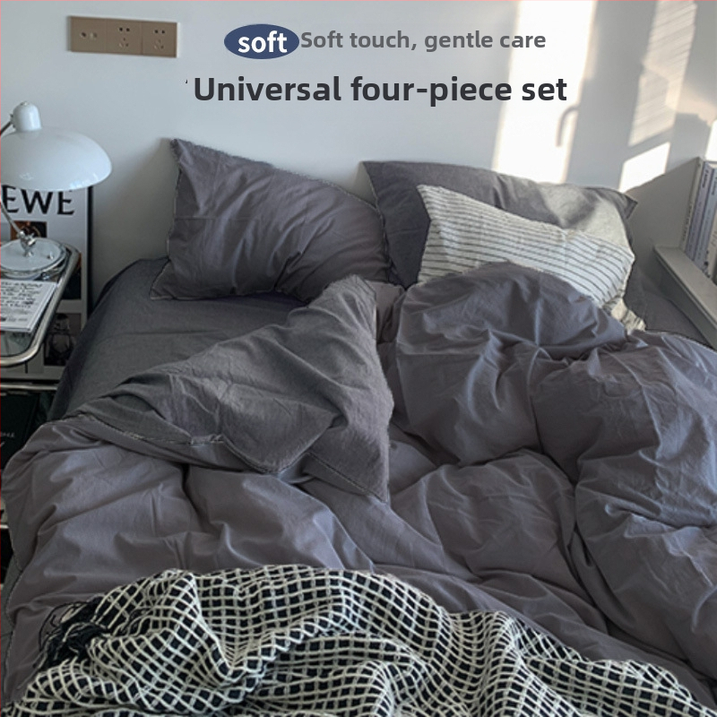 Set de pat din flanelă cu husă de pilotă, patru piese – Stil IG, pentru cămin, bumbac lavabil