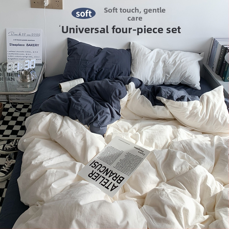 Set de pat din flanelă cu husă de pilotă, patru piese – Stil IG, pentru cămin, bumbac lavabil