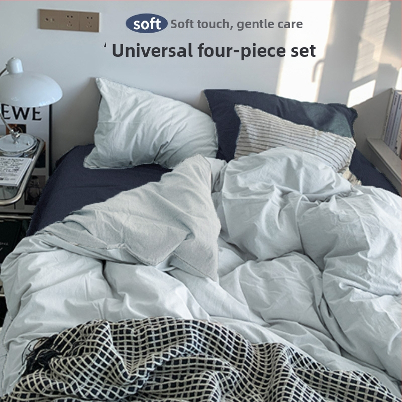Set de pat din flanelă cu husă de pilotă, patru piese – Stil IG, pentru cămin, bumbac lavabil
