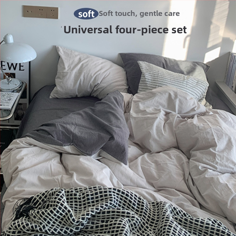 Set de pat din flanelă cu husă de pilotă, patru piese – Stil IG, pentru cămin, bumbac lavabil