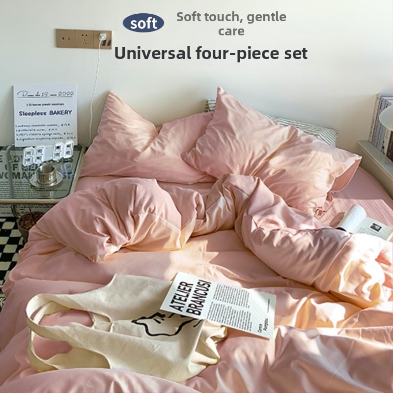 Set de pat din flanelă cu husă de pilotă, patru piese – Stil IG, pentru cămin, bumbac lavabil