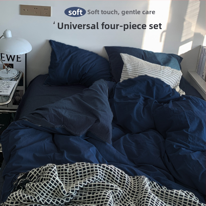 Set de pat din flanelă cu husă de pilotă, patru piese – Stil IG, pentru cămin, bumbac lavabil