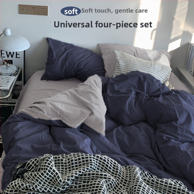 Set de pat din flanelă cu husă de pilotă, patru piese – Stil IG, pentru cămin, bumbac lavabil