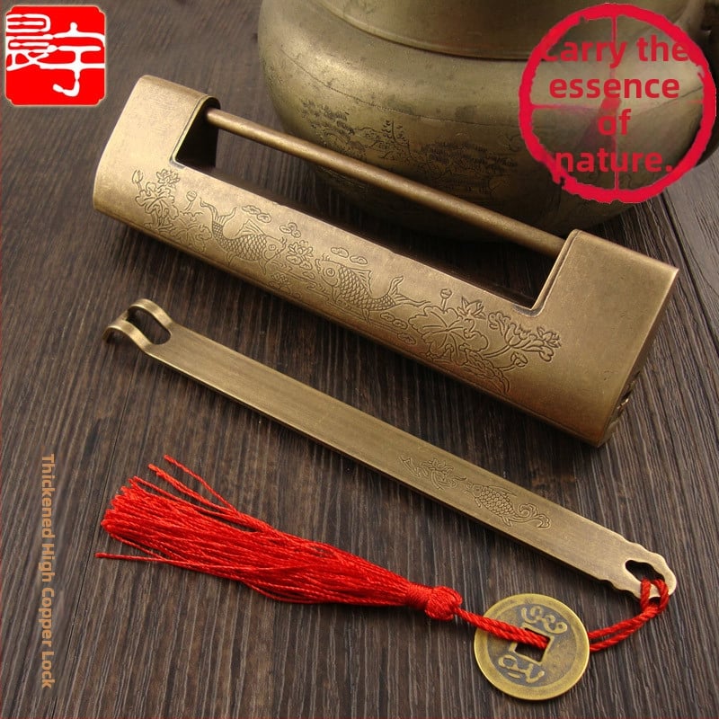 Horizontálny visací zámok na skrinku z mosadz, nový Čínske štýl, staro-retro vzhľad, model Thickened Lock, značka Chengyu