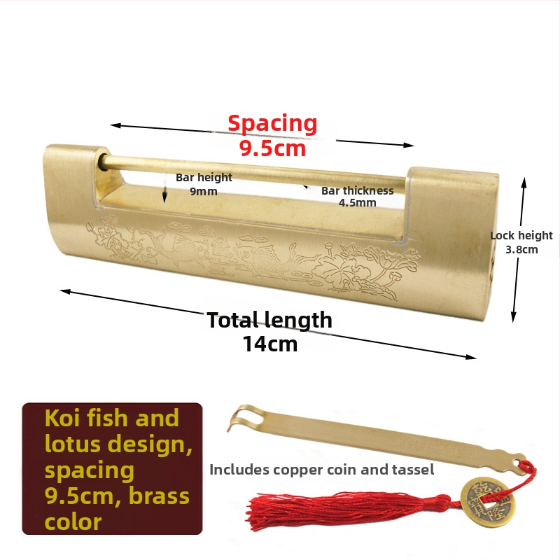 Horizontálny visací zámok na skrinku z mosadz, nový Čínske štýl, staro-retro vzhľad, model Thickened Lock, značka Chengyu