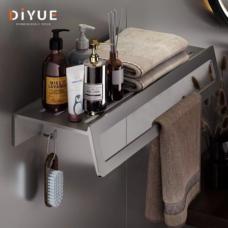 Zidni set držača ručnika za kupaonicu – aluminijska legura, završna obrada anodizacijom, montaža bez bušenja, šestodijelni set, moderan minimalistički stil