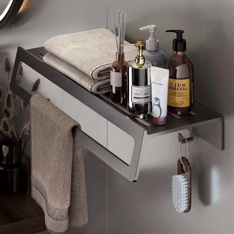 Zidni set držača ručnika za kupaonicu – aluminijska legura, završna obrada anodizacijom, montaža bez bušenja, šestodijelni set, moderan minimalistički stil