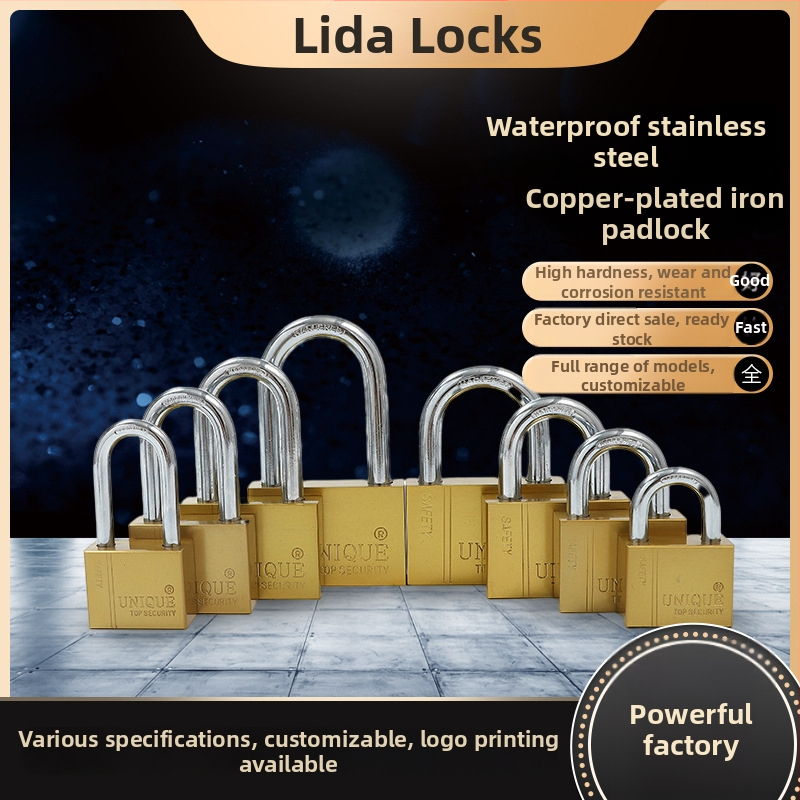 Bezpečnostná závora z železa s meďovou povrchovou úpravou — model High-grade copper-plated padlock, značka Five Star Lida, pre priemyselné a domáce použitie, moderný minimalistický štýl
