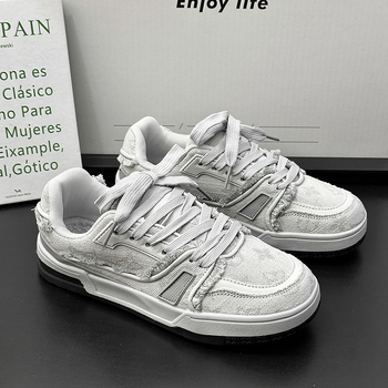 Sneakers με επάνω μέρος από ντένιμ, στρογγυλή μύτη, αναπνεόμενα, PU σόλα, χαμηλός αστράγαλος