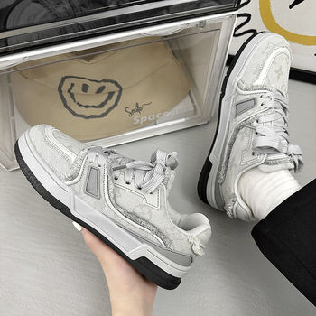 Sneakers με επάνω μέρος από ντένιμ, στρογγυλή μύτη, αναπνεόμενα, PU σόλα, χαμηλός αστράγαλος