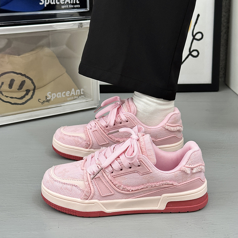 Sneakers με επάνω μέρος από ντένιμ, στρογγυλή μύτη, αναπνεόμενα, PU σόλα, χαμηλός αστράγαλος