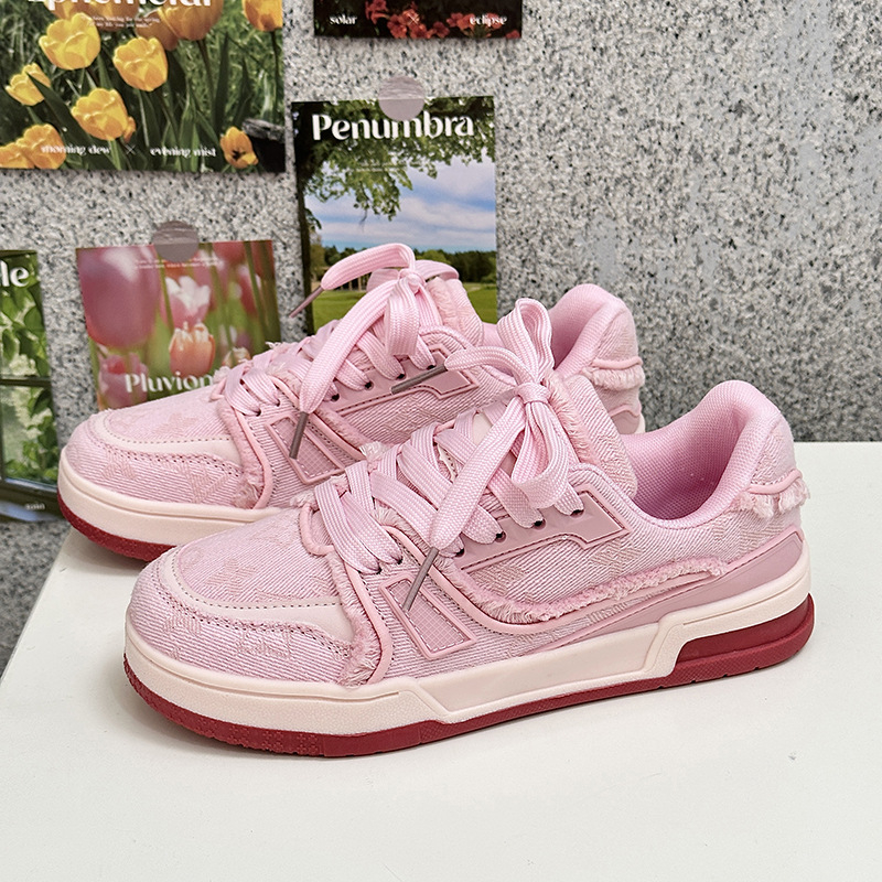 Sneakers με επάνω μέρος από ντένιμ, στρογγυλή μύτη, αναπνεόμενα, PU σόλα, χαμηλός αστράγαλος