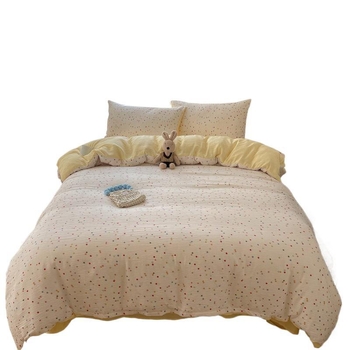 Set de lenjerie de pat din bumbac spălat, patru piese, pentru cămine studențești, patru sezoane, model floral vegetal