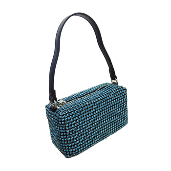 Rhinestone keresztpántos táska, négyzet alakú, cipzáras nyitás, poliészter bélés, belső ID rekesz, tavasz 2026