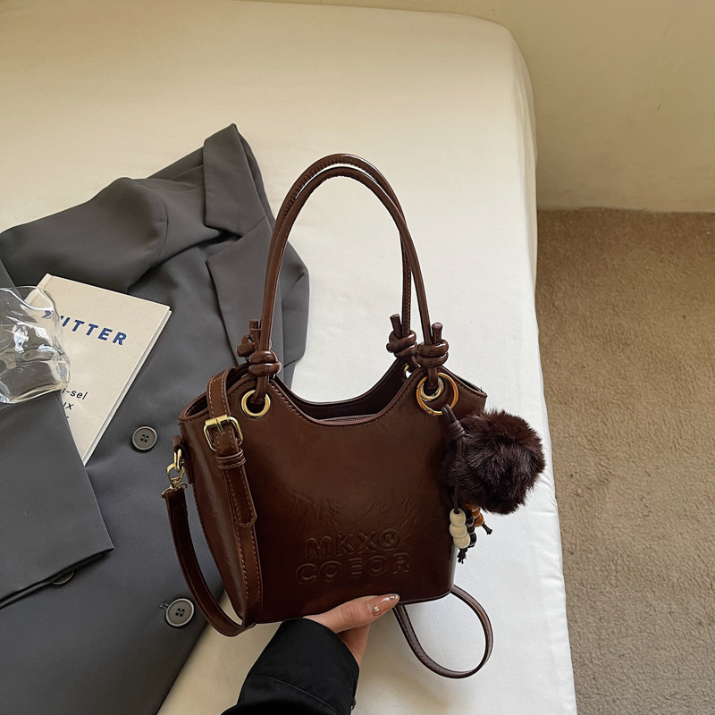 Bucket taška v ulicnom štýle, PU koža, tvar vedra, zips uzáver, vrecko na telefón