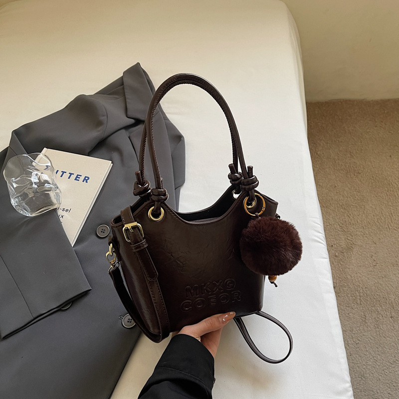 Bucket taška v ulicnom štýle, PU koža, tvar vedra, zips uzáver, vrecko na telefón