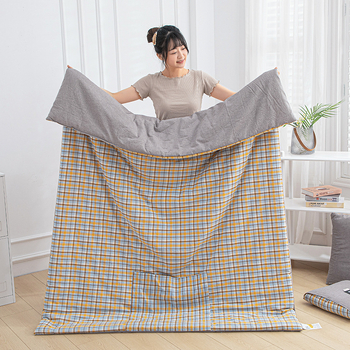 Двупосочен памучен комплект: 2‑в‑1 одеяло и възглавница за охлаждане, за офис или кола, сгъваем дизайн, полиестерна пълнеж, модерен минималистичен стил; модели: райета, геометричен мотив