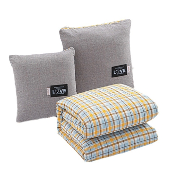 Двупосочен памучен комплект: 2‑в‑1 одеяло и възглавница за охлаждане, за офис или кола, сгъваем дизайн, полиестерна пълнеж, модерен минималистичен стил; модели: райета, геометричен мотив