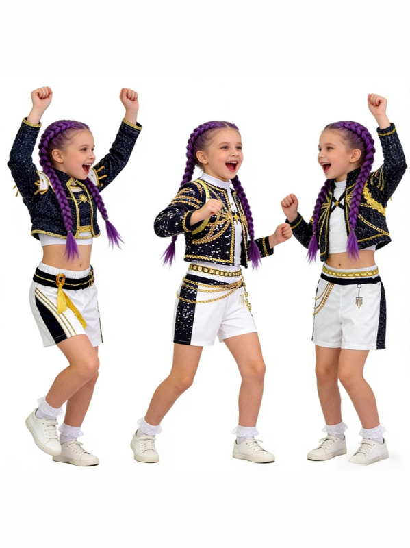 Hunter Demon Girl Group Cosplay Jelmez - Triacetate 95%+ / Regenerated Cellulose 95%+ keverék, poliészter alap, 2025 tavasz bemutató, aranyos japán-koreai stílus